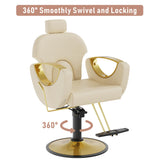 LOUVIXA Barber Chair, Salon Chair for Hair Stylist, Height Adjustable Hydraulic Hair Reclining Salon Chairs, 360 Degrees Rotation, Multi-Function Shampoo Chair for Barbershop (Beige)
