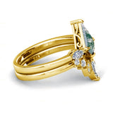 Customized Moss Agate Engagement Ring set Engraving Text Moss Agate Wedding Ring Set Gold For birthday Promise ring Chirstomas (yellow gold)