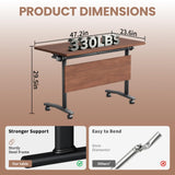 Folding Conference Table with Wheels, Flip-Top Mobile Training Table Modular Conference Room Tables, Space Saving Seminar Meeting Tables for Office School Business Classroom(walnut 4PCS 47.2in)