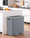 Dual Trash Can, Stainless Steel Kitchen Garbage Can, Double Compartment Classified Rubbish Bin