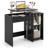 Tangkula Computer Desk with Lift Top, Space Saving Standing Desk with Hidden Compartment and Open Storage Shelves