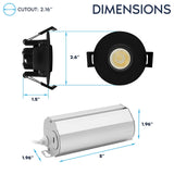 LUXRITE 2-Inch Gimbal LED Recessed Lighting, 5 Color Selectable 2700K-5000K, 6 Watts, 400 Lumens, Adjustable 360º + 30º Swivel Spotlight, Dimmable, CRI90, IC & Wet Rated, ETL, Black (12 Pack)