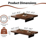 Coffee Table, Solid Wood Farmhouse Coffee Tables with Adjustable Foot Pads, Modern Large Square Center Tables for Living Room Black 31.5"x19.7"x 17.7"