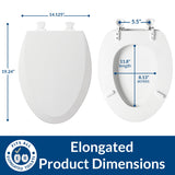 Bemis 1500EC Durable Wood Toilet Seat with Easy Clean Hinges, Made in USA, Elongated, Ice Grey