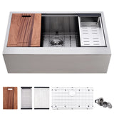 33 Inch Farmhouse Sink Workstation -VOKIM 33X22 inch Farm sink Stainless Steel 16 Gauge Ledge Workstation Flat Apron-front Single Bowl Farm Kitchen Sink