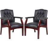 Black Leather Office Chairs Set of 2 -Ergonomic Executive Guest Chairs for Reception, Multi-Scene Use (Waiting Room, Meeting, Conference, Lobby, Conference, Church) High Back No Wheels with Arm Design