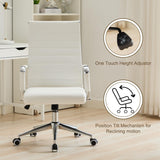 Office Desk Chair Leather, Conference Room Chairs with Wheels, Executive Modern High Back Ergonomic Swivel Rolling Ribbed Computer Chair（White）