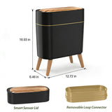 Trash Can, 2.6 Gallon/10L Bathroom Trash Can with Lid - Wood Grain Lid and Legs, Touchless Waterproof Garbage Bin for Bedroom