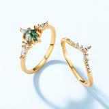 Oseew Natural Moss Agate Ring Set Kite Cut Moss Agate and Lab Diamond Engagement Ring for Women 10K/14K/18K Gold/Sterling Silve Kite Moss Agate Wedding Ring for Women Free Engraving