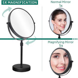 Nicesail Higher Taller Tabletop Makeup Mirror of 8 Inch, 5X Magnified Makeup Mirror Countertop Standing, Height Adjustable, Double Sided Mirror in Matte Black (8 Inch, 5X)…