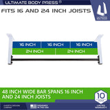 Ultimate Body Press Ceiling Mount Pull Up Bar for 8 Foot Ceilings, Steel Through-Bolted 48” Straight Bar with 14” Risers, Fits 16”and 24” Joist Spacing, Max 450lbs, USA Designed and Backed Ultimate Body Press