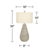 360 Lighting Julio Rustic Country Cottage Table Lamps 30" Tall Set of 2 Natural Gray Texturized Teardrop Off White Oatmeal Drum Shade for Bedroom Living Room House Bedside Nightstand Home