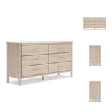 Signature Design by Ashley Cadmori Casual Bohemian Dresser with Post Legs and 6 Drawers, Replicated Marble Top, Wood, 35" High, White and Light Brown Finish