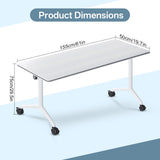 Modular Conference Table, Folding Conference Room Tables with Wheels, Modern Rectangle Training Table with Flip Top