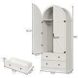 Gyfimoie White Armoire Wardrobe Closet with 2 Drawers, 74.8" Wooden Wardrobe with 2 Doors, Freestanding Closet Armoire Cabinet with Hanging Rack, Clothing Storage Cabinet for Bedroom (White)