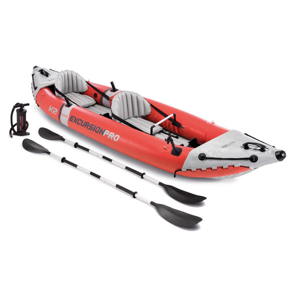 Intex 68309EP Excursion Pro K2 Inflatable Kayak Set: Includes Deluxe 86in Kayak Paddles and High-Output Pump – SuperTough PVC – Adjustable Bucket Seat – 2-Person – 400lb Weight Capacity Intex