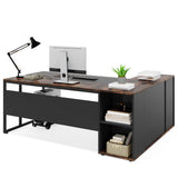 L Shaped Desk with Cabinet Storage, Executive Office Desk with Shelves
