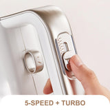 warran Master 4-in-1 Electric Hand Mixer with Turbo Boost, Stainless Steel Whisk, Beaters, Dough Hooks & Milk Frother, Lightweight Handheld Mixer for Baking & Coffee, Champagne Gold