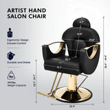 Artist hand Barber Chair Reclining Salon Chair for Hair Stylist with Heavy Duty Hydraulic Pump, Salon Hair Styling Chair 360 Degree Swivel for Haircutting Braiding, Max Load 440 Lbs, Black and Gold