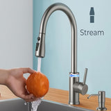 VIDEC Touch On Kitchen Faucet, 3 Modes Pull Down Sprayer, Touch On Sensor Activated, LED Temperature Control, 360-Degree Rotation,1 or 3 Hole Deck Plate. 10-Year Warranty.(Brushed Nickel, KW-70SN)
