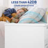 Smad Chest Deep Freezer 14 Cu Ft, Large Chest Freezer with 7 Level Adjustable Temperature,Compact Freestanding Top-opening Deep Freezer with Removable Storage Basket, Wheels, White