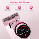 Cordless Vacuum Cleaner: Portable 6-in-1 Stick Vacuum with Anti-Tangle Brush, LED Headlight, Self-Standing, HD display, Rechargeable Vacuum for Pet Hair, Low-Pile Carpet and Hardwood Floor-Dark Pink