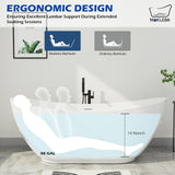 Mokleba 67" Lucite Acrylic Freestanding Bathtub, Double Slipper Shape Contemporary Soaking Tub with Toe-tap Chrome Drain, Slotted Overflow, cUPC Certified, Glossy White
