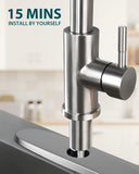 Hiqufet Kitchen Sink Faucet with Pull Down Sprayer with Deck Plate, Brushed Nickel High ArcFaucet, Stainless Steel Modern RV Bar Sink Faucets for Pot Filler, Farmhouse Camper Bar Laundry Room