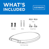 Gerber Soft-Close Elongated Toilet Seat with Two Button Quick-Release, Top-Mount Installation, Non-Slip Bumpers, and Cover, Heavy-Duty Plastic, White, GC550130