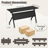 JFazzruit Folding Conference Room Table with Wheels,Modular Conference Tables Seminar Table with Grommet,Stability Enhancement,Fold Up Rolling Conference Table for Office (6, Black, 55.2IN/140CM)