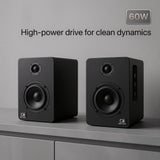 IBALL·BOX H1 Computer Speakers for Desktop PC, Monitor & Laptop, 60W Powered 2.0 Stereo with Bluetooth, 24-Bit USB-C DAC, Optical, 3.5mm AUX, Bass/Treble Control, Black