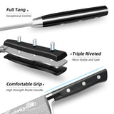 MDHAND Chef Knife Set with Roll Bag, 9PCS Professional Knife Set with Sharpener, High Carbon Stainless Steel Japanese Kitchen Knife Set - Forged Triple Rivet Handle, Dishwasher Safe, Chef Gifts, Black