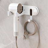 HAVICATO White Hair Dryer Holder, Wall-Mounted Blow Dryer Holder, Adhesive Hair Dryer Organizer with Cable Storage, Hair Dryer Cradle for Bathroom Vanity, Aluminum&ABS