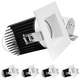 LUXRITE 4 Inch Recessed Light, Regressed Canless LED Spotlight, 5CCT 2700K-5000K, CRI90, 22W, 1700 Lumens High Output, 60º Wide Flood, Square White Baffled Trim, Dual Dimmable, IC & Wet Rated (4 Pack)