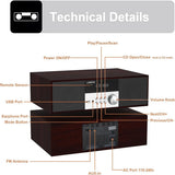 LONPOO Stereo System Systems with CD Player, 40W CD Players for Home, Bluetooth, USB Playback, FM Radio, Aux-Input, Earphone Port