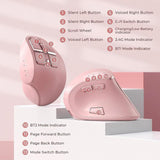 IDJXNXYDH Pink Ergonomic Wireless Mouse Rechargeable 2.4G Bluetooth 3 Device Silent Vertical Mouse for Laptop PC Mac Tablet