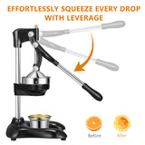 TONGCHANT XXL Cast Iron Juicer Hand-Press for Orange Lemon Lime Pomegranate Grapefruit Citrus with Dual Pattern & Stainless Steel Cup, Heavy-Duty Manual Juicer for Large fruits, Black