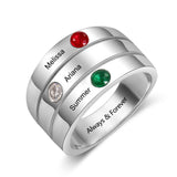 Oseew Personalized 3 Round Birthstone Ring for Women 10K 14K 18K Solid Gold Engraved Name Birthstone Ring Birthday Christmas Mother's Day Jewelry Gifts for Her