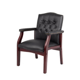 Black Leather Office Chairs Set of 4 -High Back Ergonomic Executive Guest Chairs for Reception, Multi-Scene Use (Waiting Room, Meeting, Conference, Lobby, Conference, Church) No Wheels with Arm Design