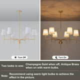 Alynzee Gold Chandeliers for Dining Room, 6-Light Modern Chandelier Light Fixture Over Table, with White Fabric Shade, 34" Large Transitional Kitchen Pendant Lights for Living Room Bedroom Foyer