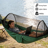 Camping Hammock with Mosquito Net - Double & Single Portable Hammocks with 2 Tree Straps, Lightweight Hammock Tent for Outdoor Camping, Hiking, Backpacking, Beach & Backyard (Dark Green)