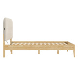 KISLOT Wood Bed Frame with USB & Type-C Charging, Boucle Platform Bed with Upholstered Headboard Mattress Foundation No Box Spring Needed Easy Assembly