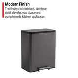 Rubbermaid Elite Stainless Steel Metal Dual Stream Step-On Trash Can for Waste and Recycling 15.9 Gallon Charcoal Trash and Recycle Bin Combo for Home/Kitchen/Garage/Apartment/Office