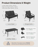 YURDAFY 4-Piece Aluminum Patio Furniture Set with Loveseat, 2 Chairs and Coffee Table, Outdoor Conversation Set with Thick Cushions for Backyard and Porch, Gray