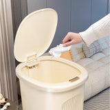 Garbage Can Hand Press Trash Bin for Kitchen Bedroom Office(White,Large)