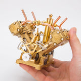 MechPuConToy Engine Model Kit That Works, RW-V4 Mini V-Shape 4-Cylinder Reciprocating Steam Engine Model for 90-150cm Steamships (Boiler Not Included)