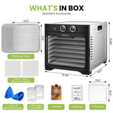 Household Food Dehydrators Machine with 8 Stainless Steel Trays Hold 10 lb Meats 24 H Digital Timer 194 °F Temperature Control Commercial Dryer for Jerky Meat Herb Fruit Vegetables Beef Black Knight