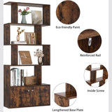 DDYYDS 5-Tier Bookshelf with Doors Wooden Geometric Bookcase S-Shaped Display Shelf with Cabinet Rustic Brown
