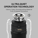 MAX DISPOSER Garbage Disposal 3/4 HP Ultra Quiet powerful grinding Kitchen Food Waste Disposer with Power Cord Easy install, AC Motor Unit Continuous Feed Stainless Steel Grind 0.75 Horsepower (MAX-5)