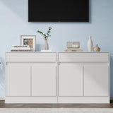 Housoul Buffet Cabinet [Set of 2] with 2 Doors and Drawer, White